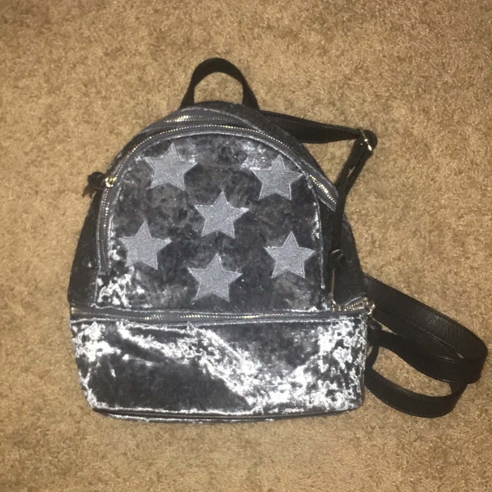 Blue/gray Velvet Mini Backpack/Purse with stars
